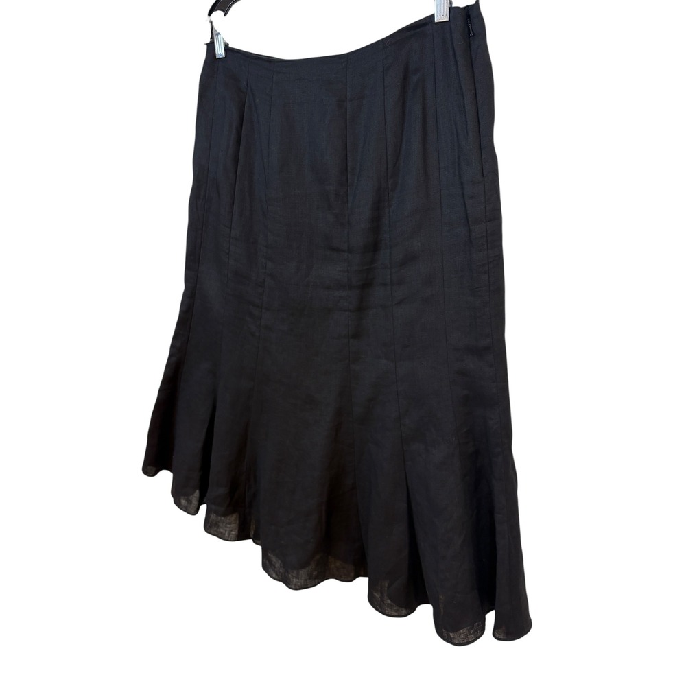 Lauren Ralph Lauren Skirt Women 10 Black Excellent Linen Paneled Midi Trumpet - Picture 3 of 5